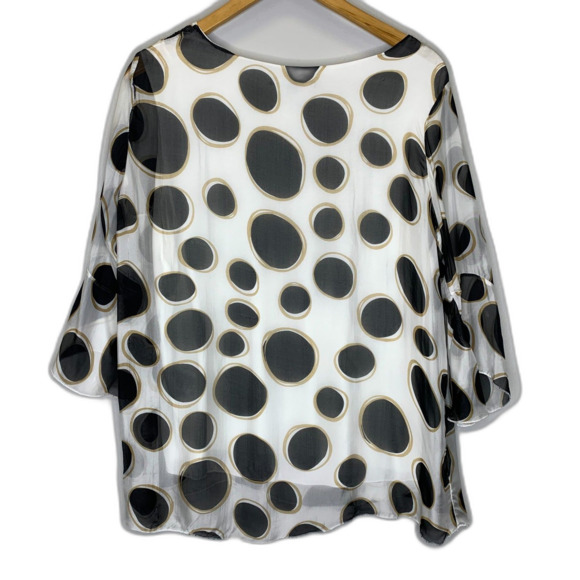 Charlie B Sheer Silk Blouse Lined Bell Sleeve Polka Dots Old Money Italy Large - Picture 2 of 14